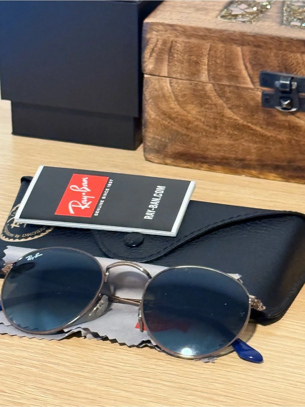 Ray-Ban Silver Frame Sunglasses with Blue Lenses